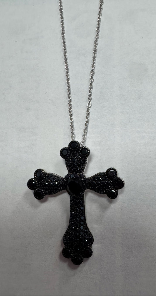 Sterling Black Spinel Pendant & Chain New JTV Cross and Chain