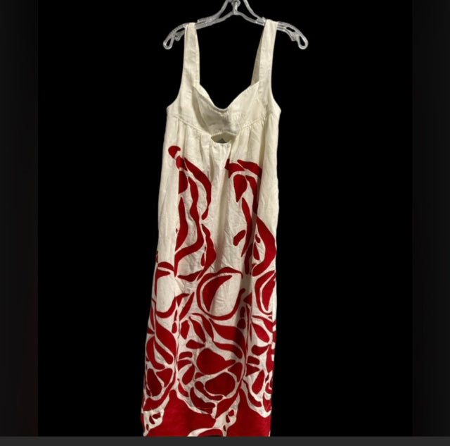 Red/White Anthropologie BOUTIQUE Maxi Dress Women's Front Cut Out