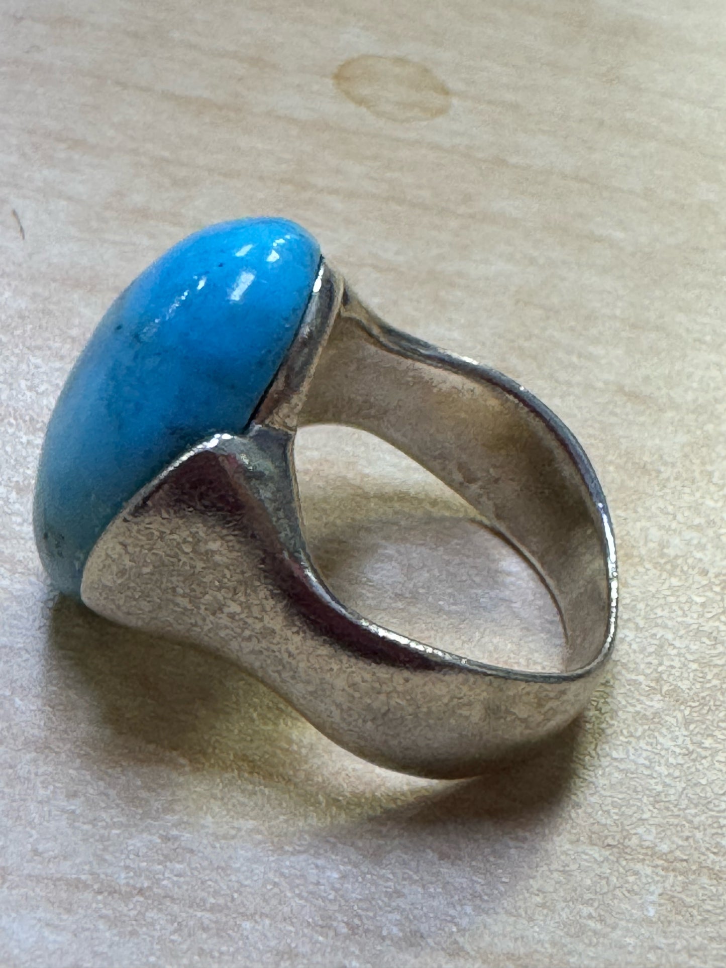 Chunky Vintage Artisan Barse Sterling Silver Turquoise Ring Size 7.5 Wavy