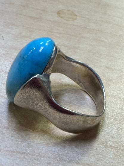 Chunky Vintage Artisan Barse Sterling Silver Turquoise Ring Size 7.5 Wavy