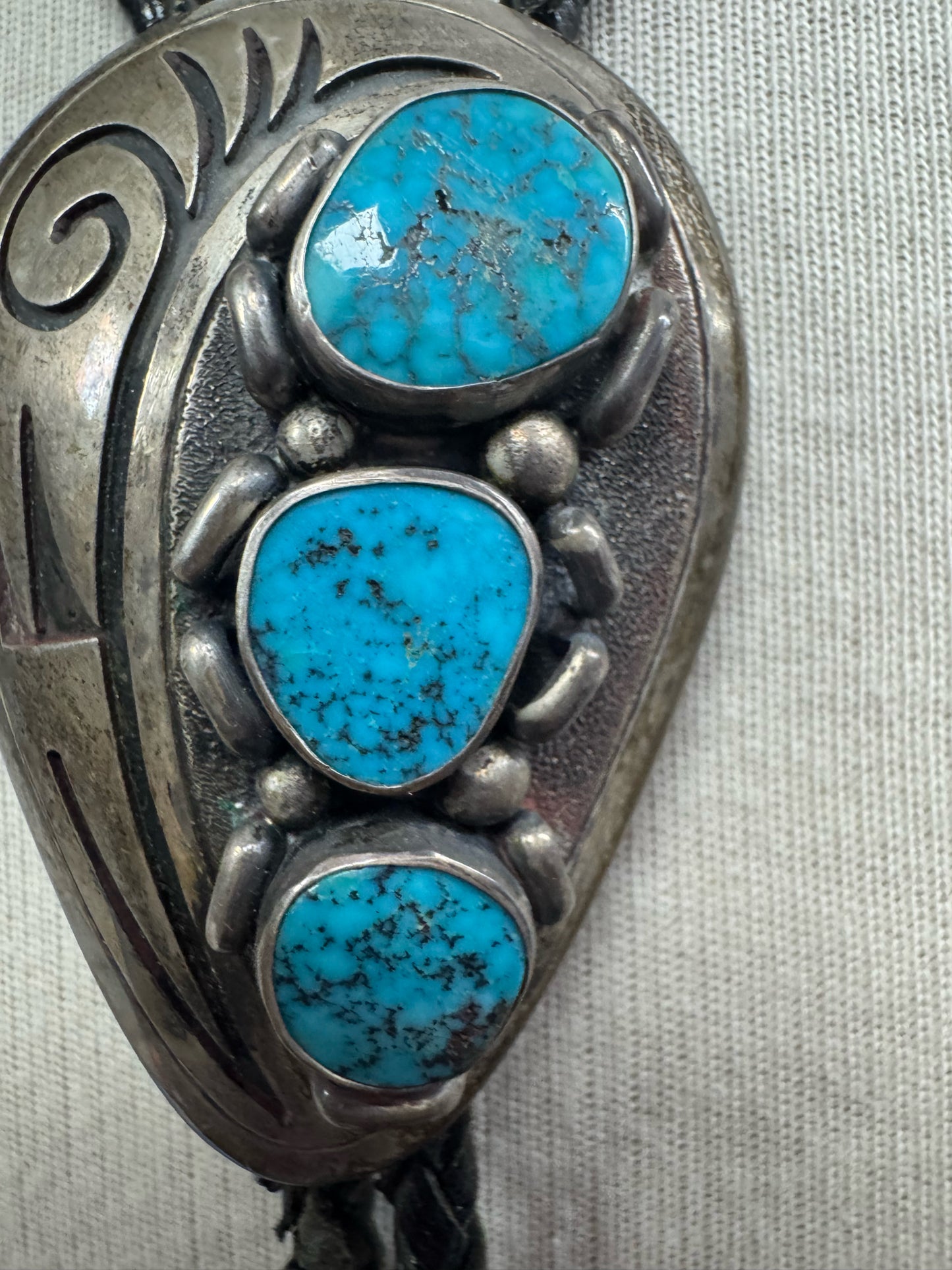 Bennett Pat Pend 2.5" x 1.5" Bolo Tie Turquoise Navajo Native American