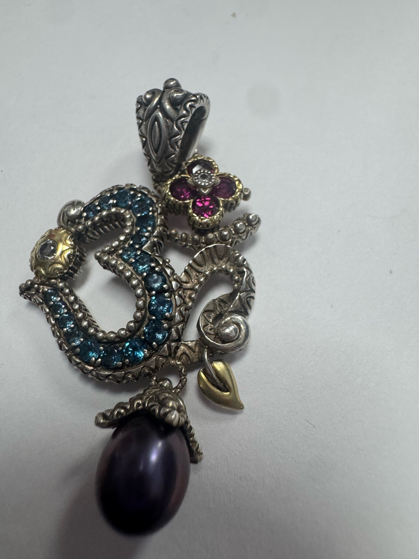 Barbara Bixby Sterling & 18K Gold Sapphire Garnet Black Pearl Pendant Enhancer