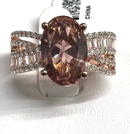 Rose Over Sterling Silver Morganite Ring New w/ Tags JTV Size 8