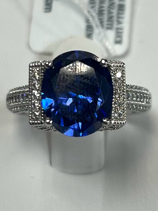 Sterling Silver Blue & White Simulant 9.63 ct tw Ring Size 9 New w/ Tags Size 9