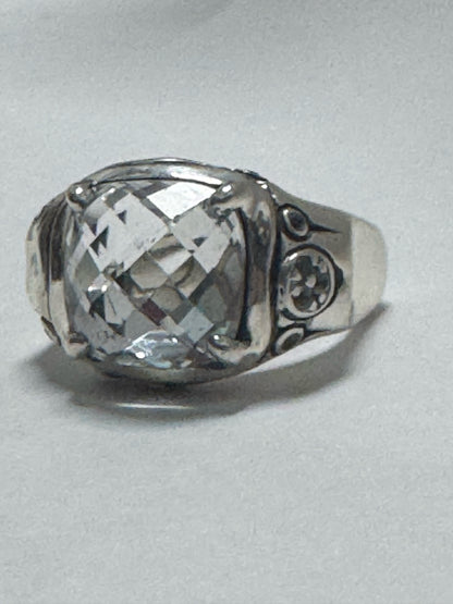 John Hardy Sterling Silver White Topaz Cushion Cut Bamboo Batu Ring Size 7