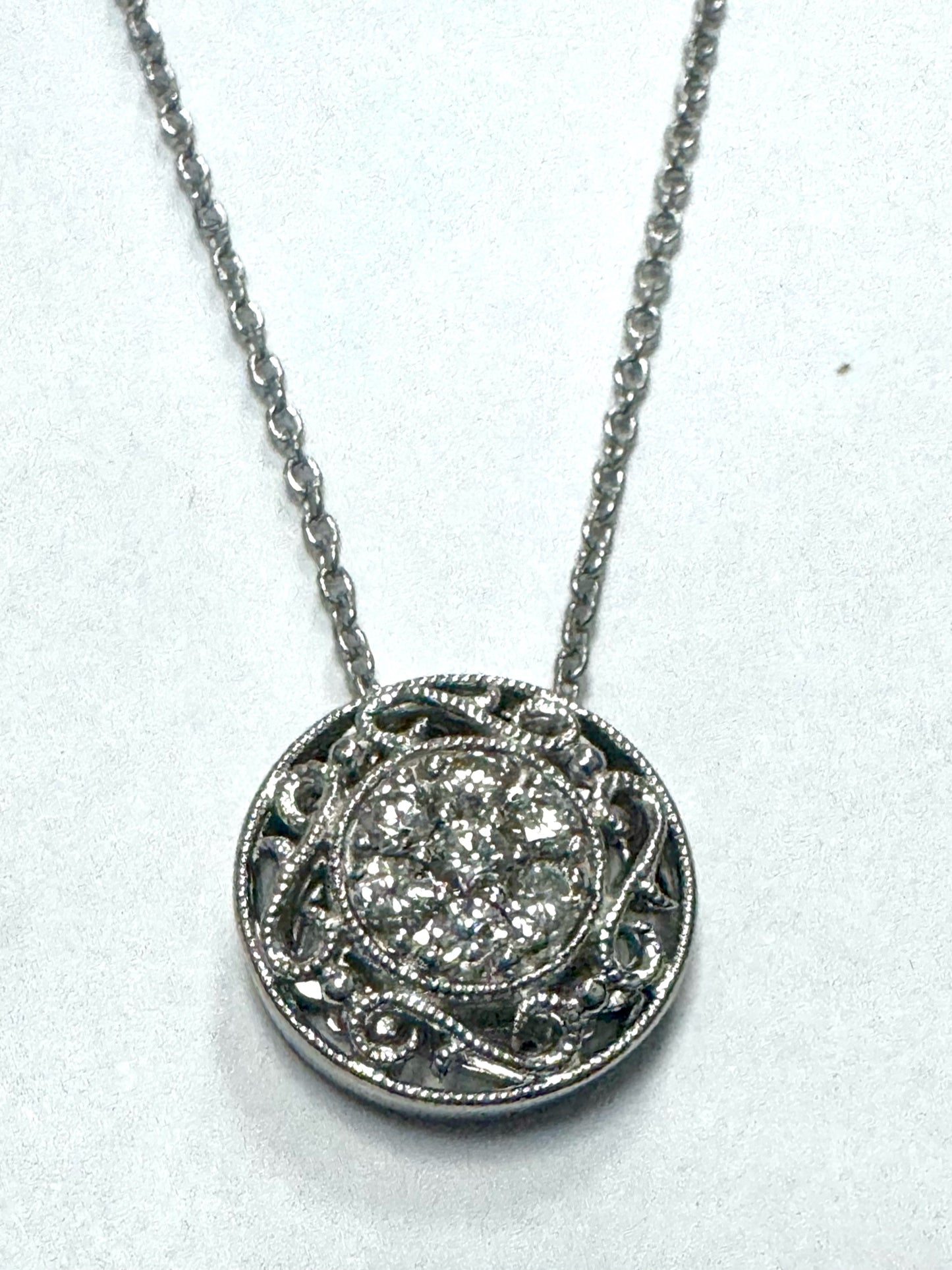Gabriel & Co Sterling Silver Mediterranean Diamond Filigree Pendant Necklace
