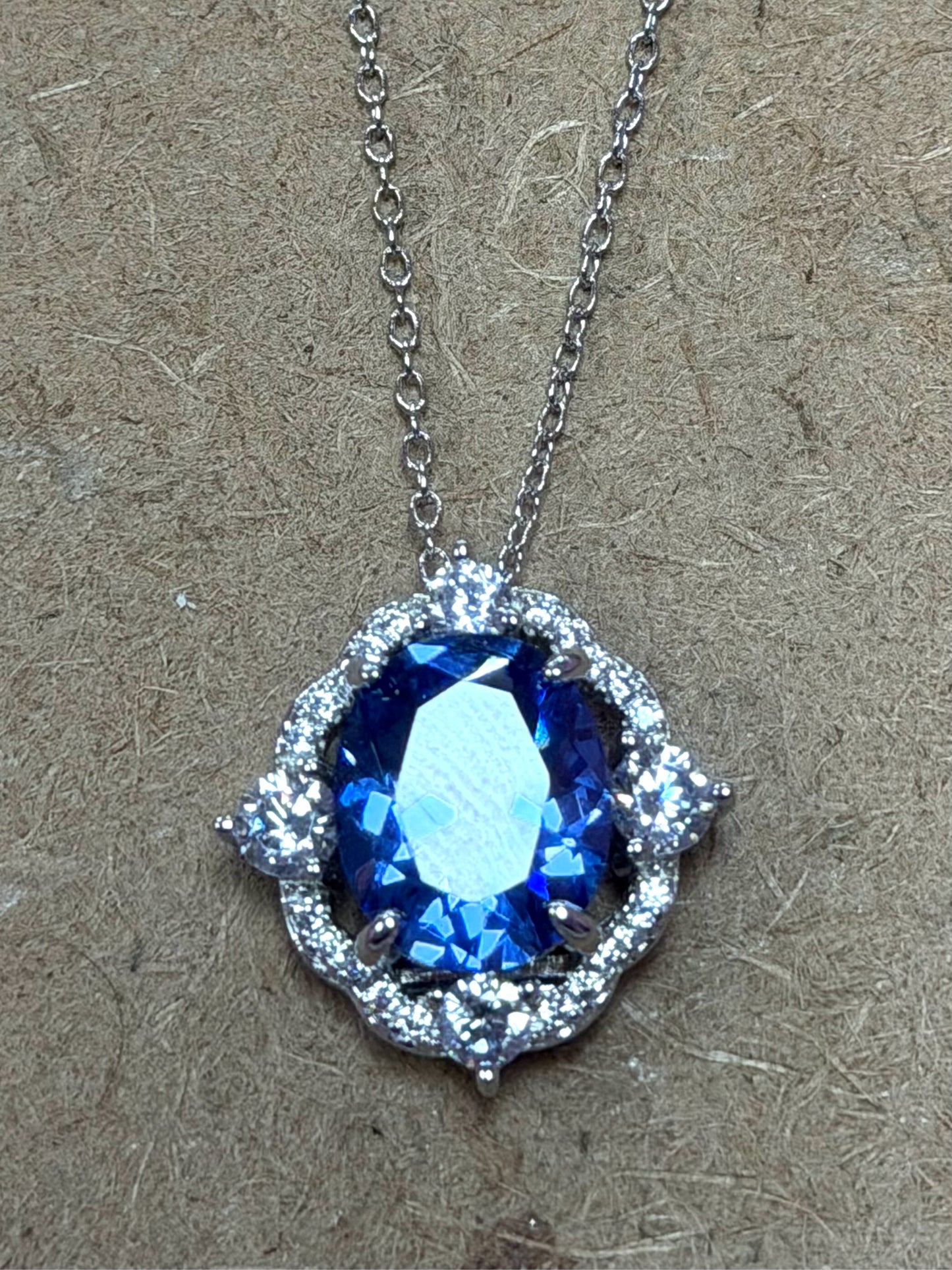 Sterling Blue & White CZ Pendant & Chain New JTV