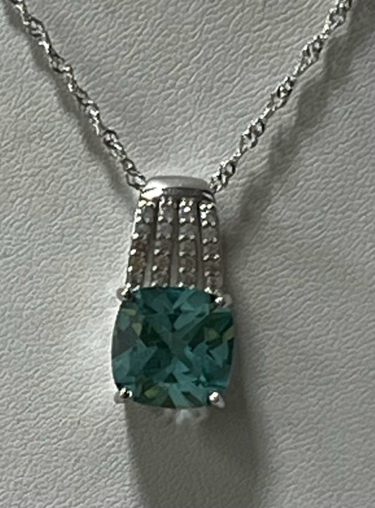 Sterling Lab Created Green Spinel White Zircon Pendant Necklace New JTV