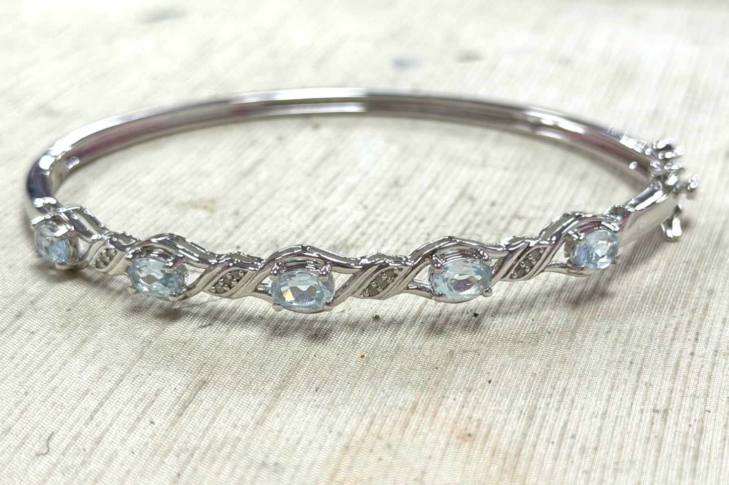 Sterling Silver Blue Topaz & Diamond Bracelet Bangle New JTV 8"