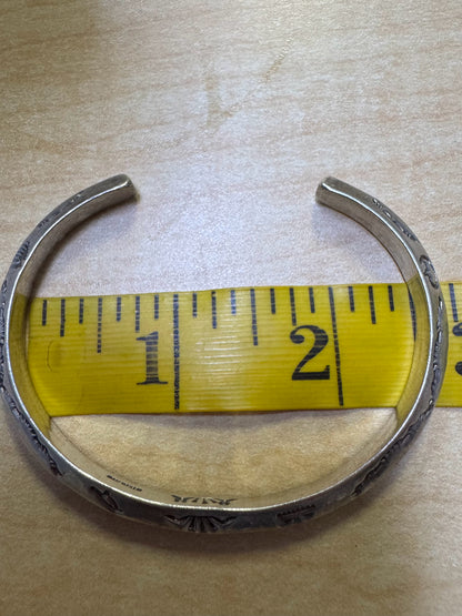 GW Sign Sterling Silver Knife Edge Native American Navajo Cuff Pictoral Bracelet
