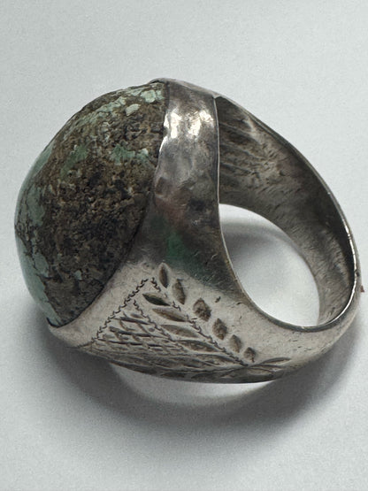 Vintage Native American Sterling Silver Heavy 29g Turquoise Ring Size 11.5