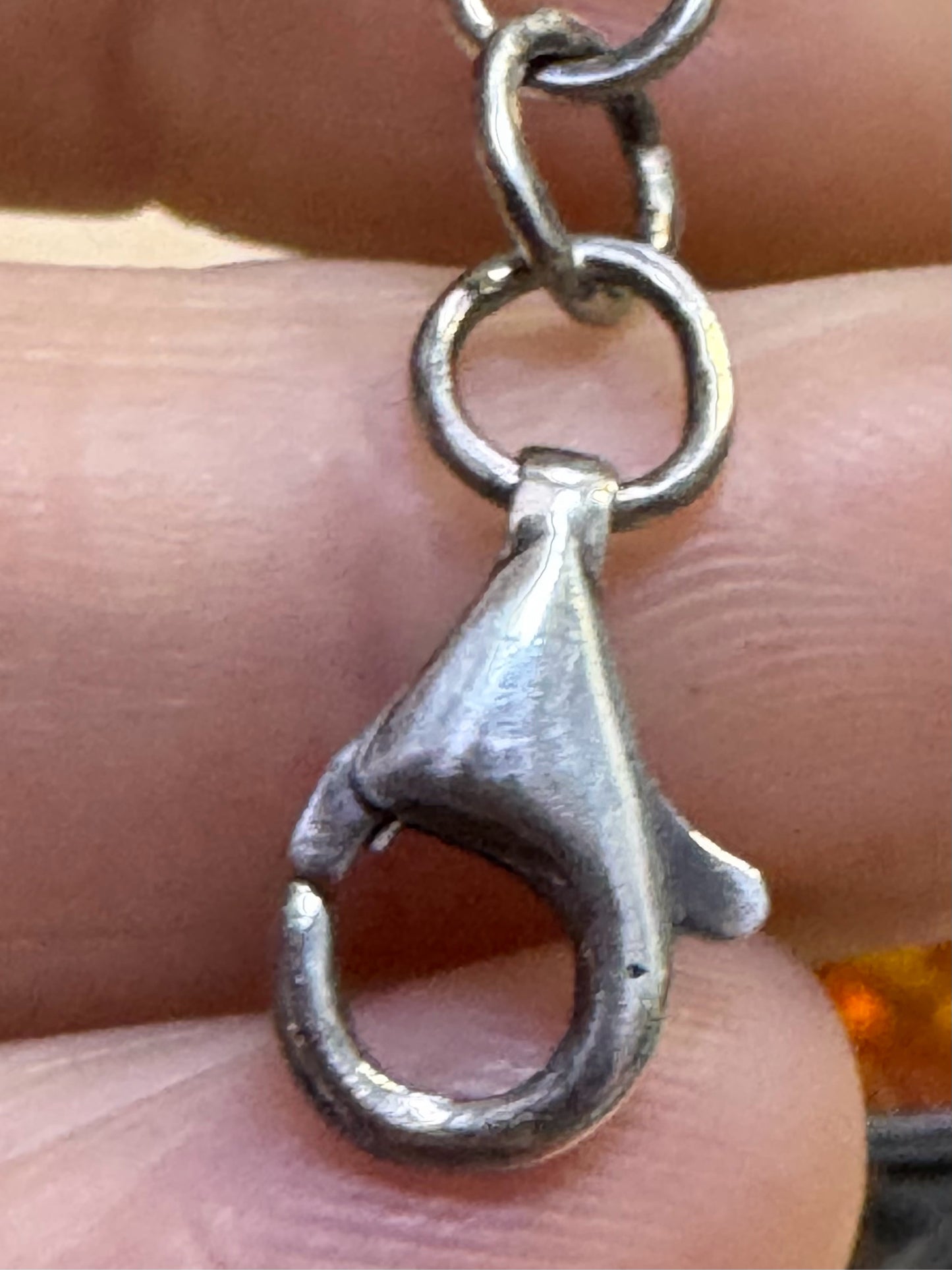 Vintage Sterling Silver Hinged Bangle 7" Bracelet Natural Baltic 1.28" Amber