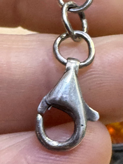 Vintage Sterling Silver Hinged Bangle 7" Bracelet Natural Baltic 1.28" Amber