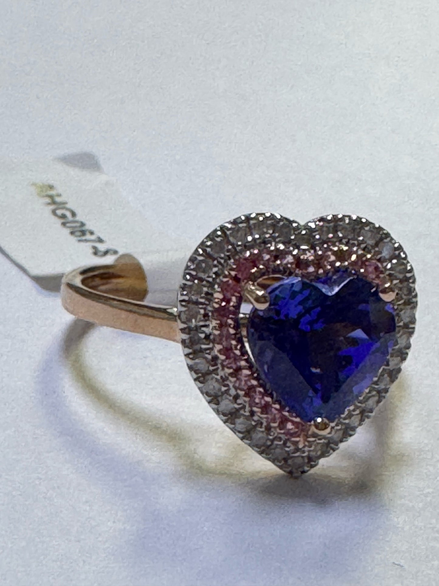 New 14k Rose Gold Ring Lab Created Tanzanite Heart  Double Halo SZ 8 JTV