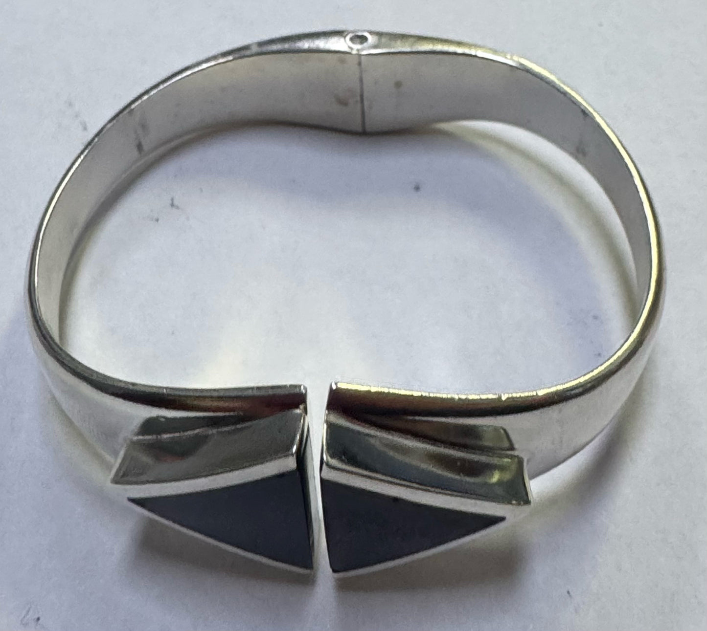 Taxco Sterling Silver Black Onyx Clamper Bangle Bracelet