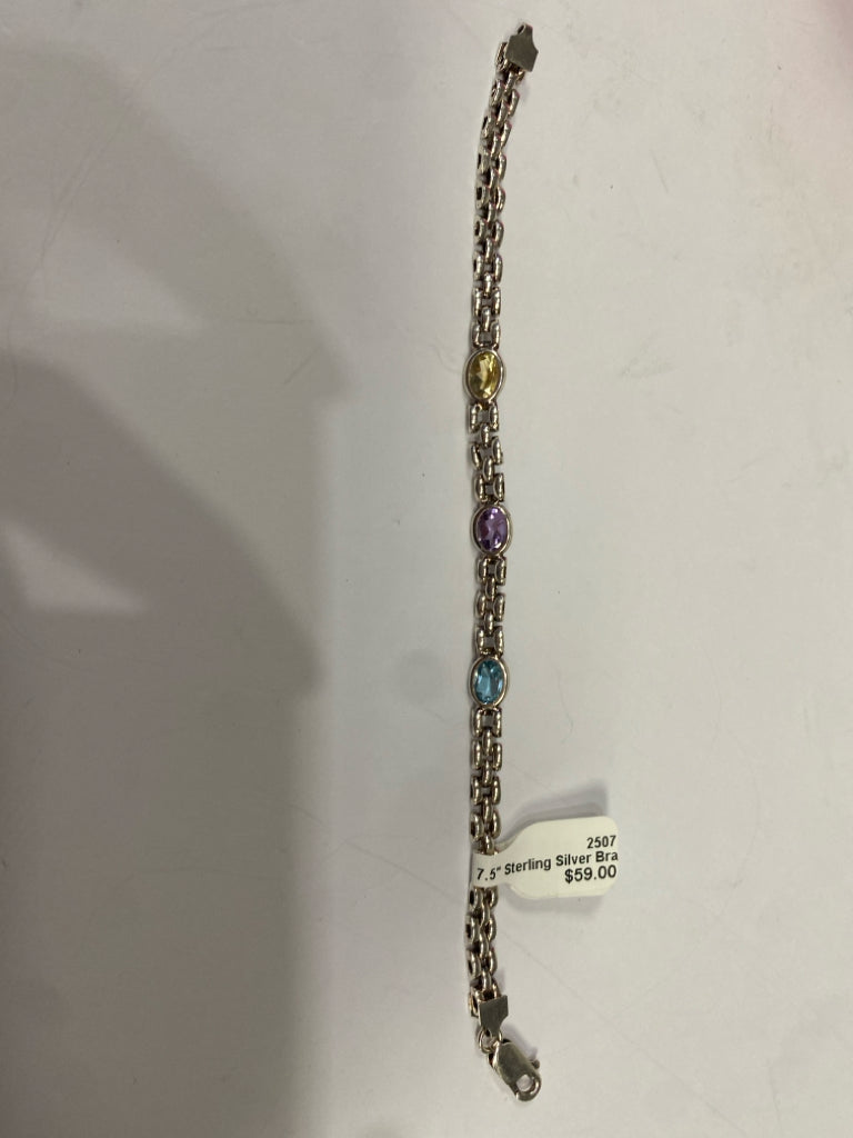 7.5" Sterling Silver Bracelet Multi Gem