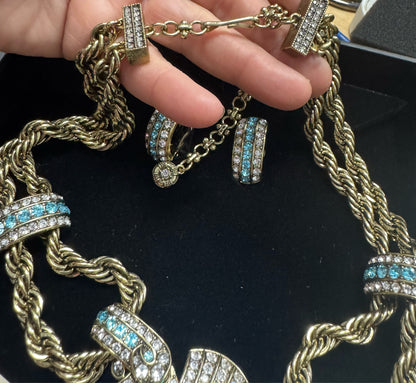 Heidi Daus Vol 2 Chain Of Events Aqua Blue Crystal Set Necklace Bracelet Earring