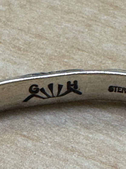 GW Sign Sterling Silver Knife Edge Native American Navajo Cuff Pictoral Bracelet