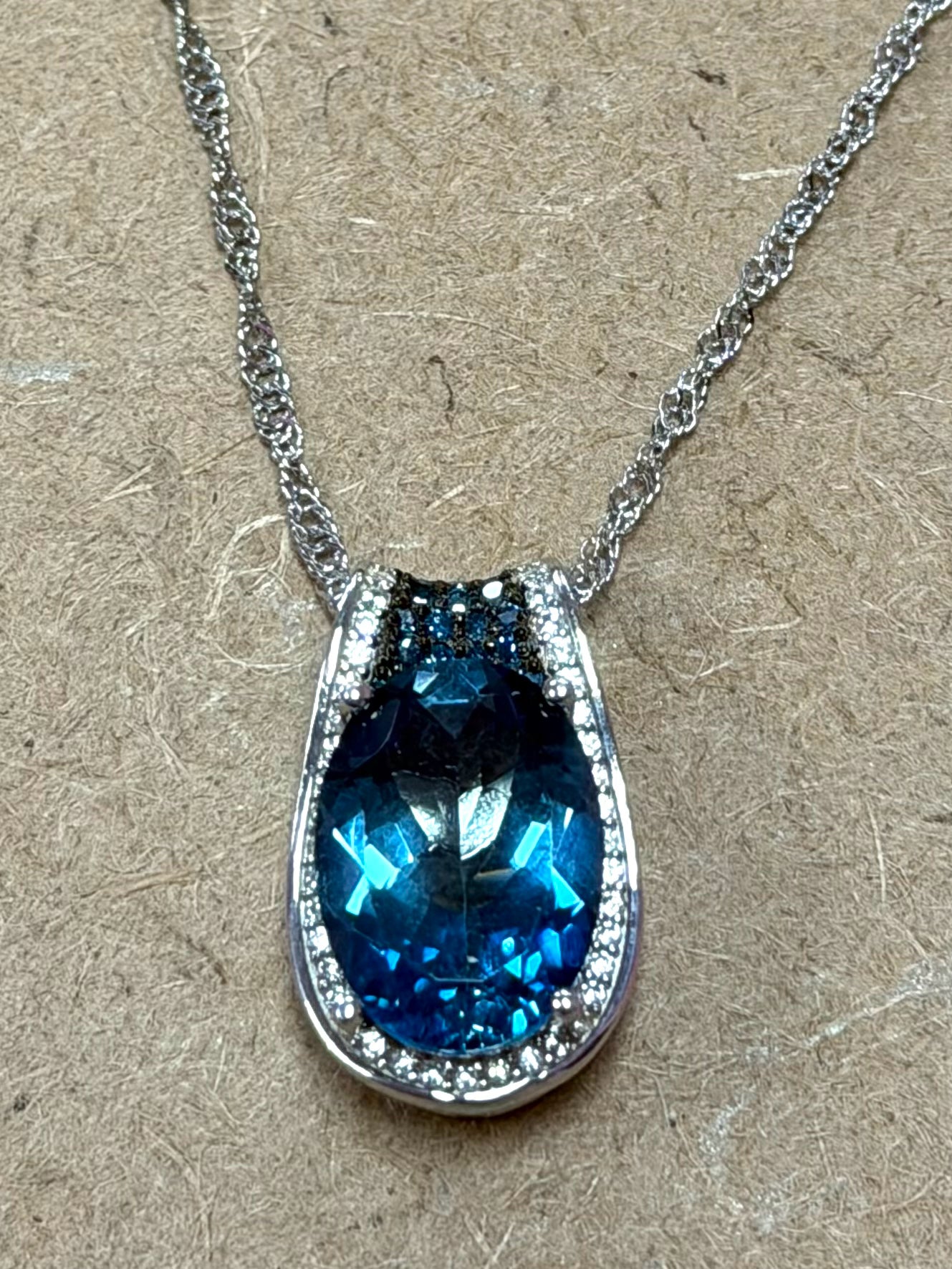 Sterling Silver Blue Topaz Blue Diamond White Zircon Pendant Necklace New JTV