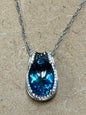 Sterling Silver Blue Topaz Blue Diamond White Zircon Pendant Necklace New JTV