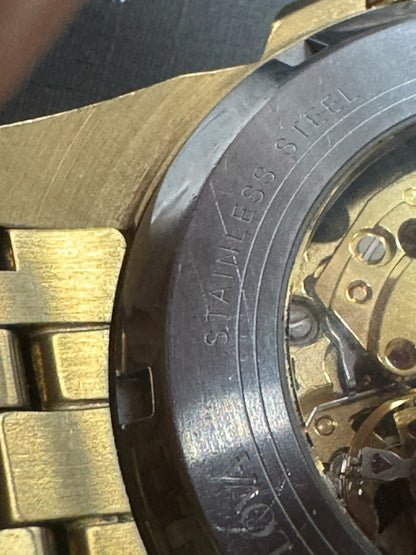 Bulova Sutton Automatic 97A162 Skeleton Dial Gold Tone Men's Watch