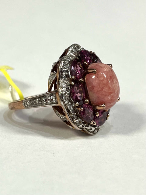 New Rose Gold Over Sterling Silver Gemstone Ring Rhodolite Garnets Size 6.75