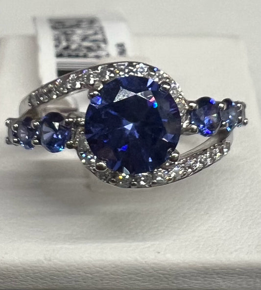 Sterling Blue & White Simulant Ring New w/ Tags JTV Size 8