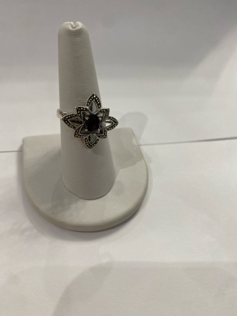 Sterling Silver Garnet Ring Size 8.75