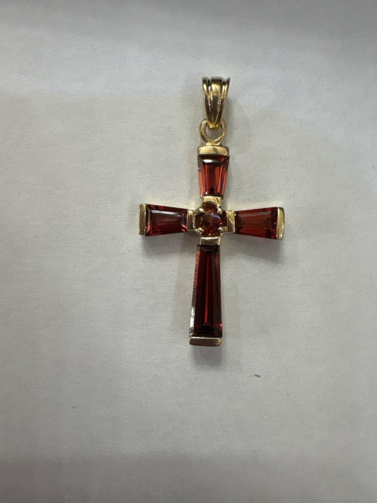 14ky Garnet Cross Pendant
