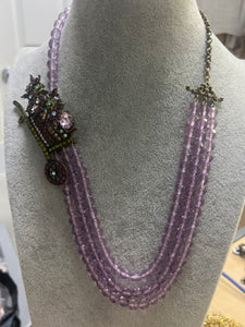 Heidi Daus Flower Wagon 3 Row Purple Bead  Necklace 18" - 23"