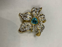 Load image into Gallery viewer, Nolan Miller Blooming Blue Crystal Rhinestone Flower Slide Gold Tone Pendant