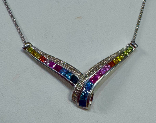 Plat Rainbow Saph Necklace