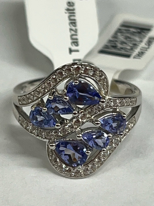 Sterling Tanzanite & White Zircon Ring New w/ Tags JTV Size 8