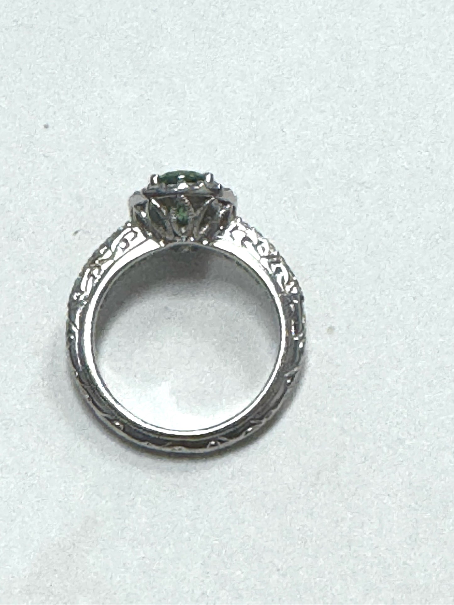 Tacori Sterling Silver Oval Halo Simulated Emerald Green CZ Ring Size 7