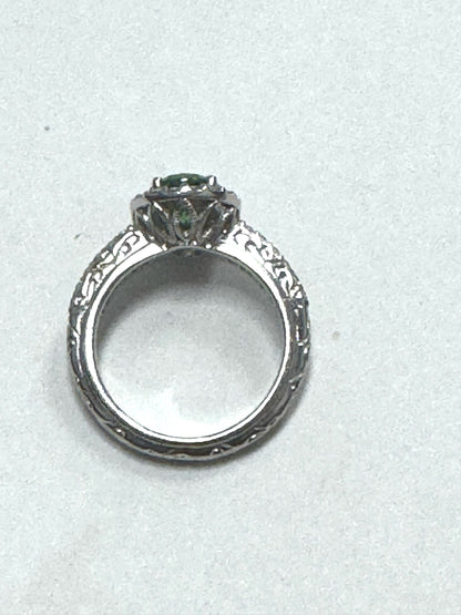 Tacori Sterling Silver Oval Halo Simulated Emerald Green CZ Ring Size 7