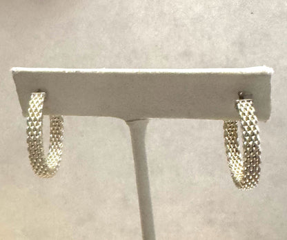 Tiffany & Co. Sterling Silver 1" Mesh Somerset Round Hoop Earrings w/ Box HTF