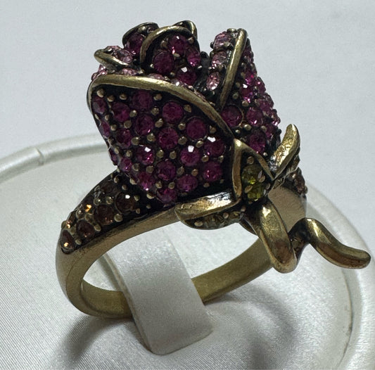 Heidi Daus "Climbing Rose" Shades Of Pink Swarovski Crystal Rose Ring Size 9