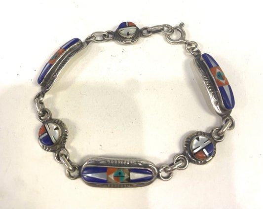 Rayland and Pattie Edaakie Zuni Sterling Silver Lapis Shell MOP Inlay Bracelet