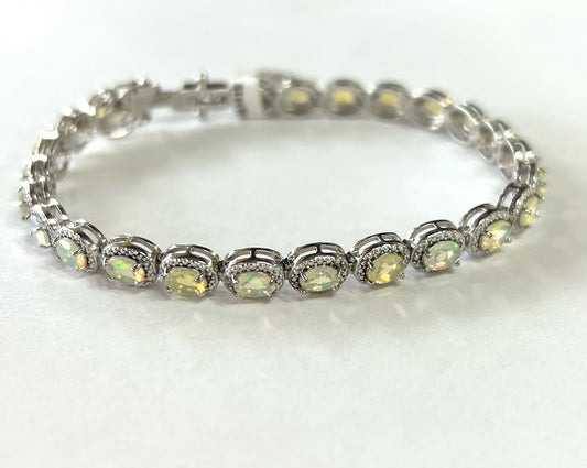 Sterling Silver Ethiopian Opal & Dimaond Bracelet New JTV 8"