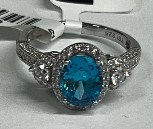 Sterling Silver Neon Apatite Ring w/ CZ Size 8 New w/ Tags JTV