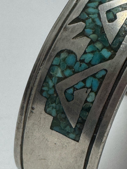 Tommy Singer Sterling Silver Mosaic Turquoise Native American Cuff  Bracelet