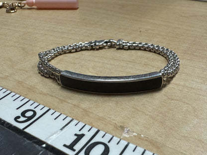 David Yurman Sterling Silver Onyx ID Bracelet 8.5" Double Row
