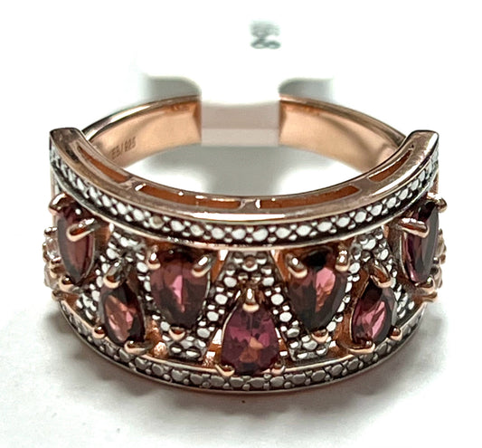 Rose Gold Over Sterling Silver Garnet Ring Size 8 New w/ Tags JTV