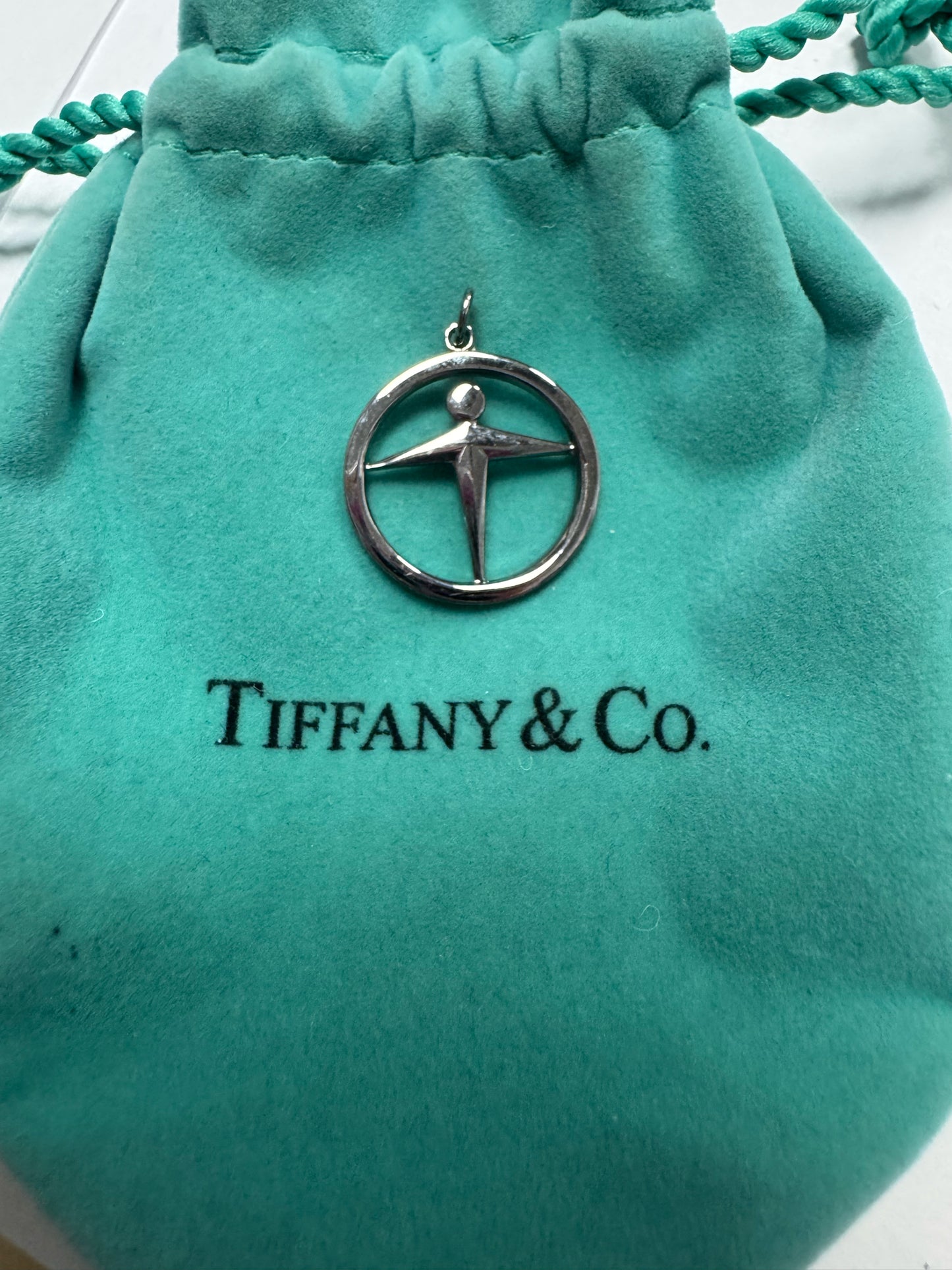 Tiffany & Co. Vintage 925 Sterling Silver Manpower Pendant & Pouch