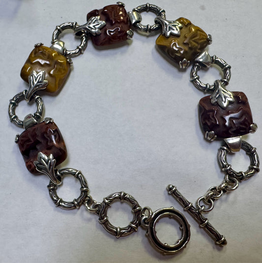 Carolyn Pollack Relios Sterling Silver Carved Gemstone Toggle Bracelet 7"- 8.5"