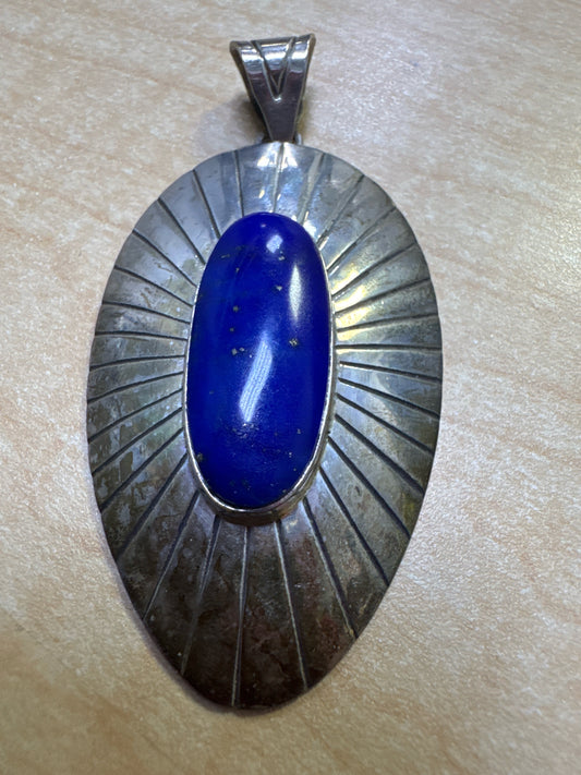 Ragul Cano Mexico Sterling Silver .925 Lapis Lazuli 2.75" Oval Pendant Signed