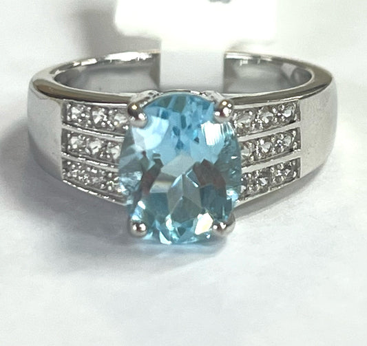 Sterling Silver Blue Topaz Ring Size 8 New w/ Tags JTV