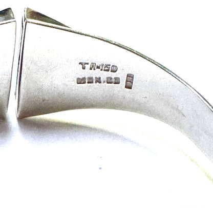 Taxco Sterling Silver Black Onyx Clamper Bangle Bracelet