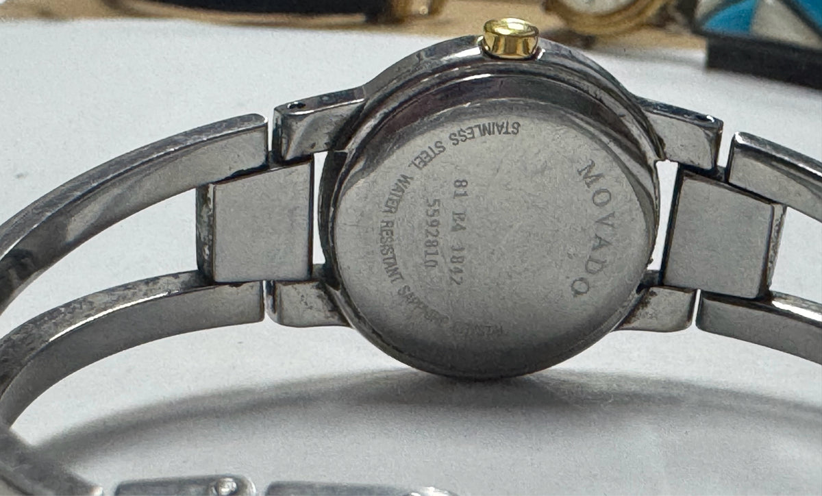 Amorosa Movado Museum Watch Black Dial 2 Tone 84 E4 1842 BANGLE New Bat