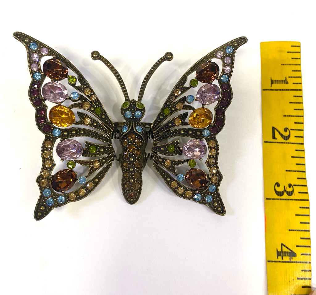 Heidi Daus Trembler Colorful Rhinestone Large Butterfly Brooch Pin 2.85" x 3.4"